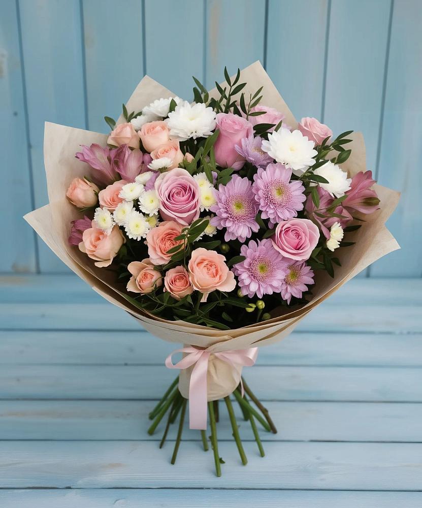 Букет цветов из: Хризантемы, Розы и Альстромерии в Вихоревке
