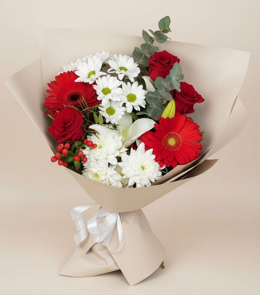 Букет цветов из: Розы, Хризантемы, Герберы и Лилии в Вихоревке