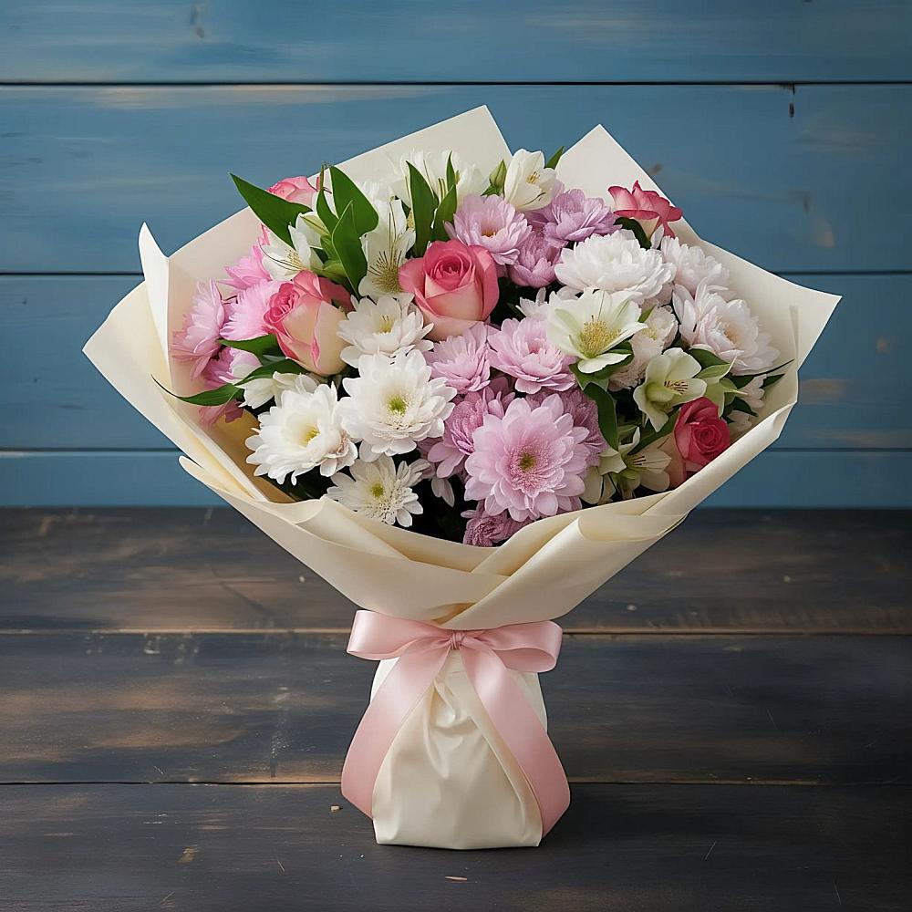 Букет цветов из: Хризантемы, Альстромерии и Розы в Вихоревке